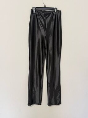 H&M Black Shiny High-Waist Straight Leg Pants with slits